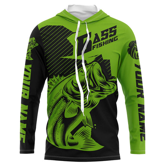 Maxcorners Personalized Bass Fishing Jerseys, Bass Fishing Long Sleeve Fishing Tournament Shirts | Green LM0201