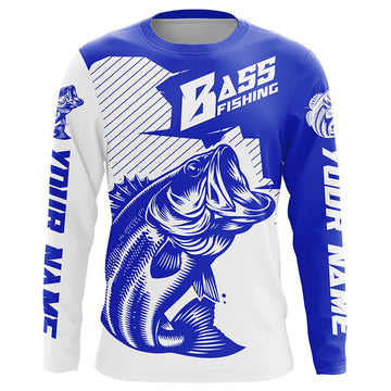 Maxcorners Personalized Bass Fishing Jerseys, Bass Fishing Long Sleeve Fishing Tournament Shirts | Blue LM0201