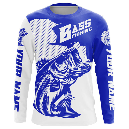 Maxcorners Personalized Bass Fishing Jerseys, Bass Fishing Long Sleeve Fishing Tournament Shirts | Blue LM0201