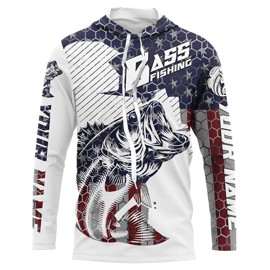 Maxcorners Personalized American Flag Bass Fishing Jerseys, Patriotic Bass Fishing Tournament Shirts LM0501