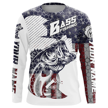 Maxcorners Personalized American Flag Bass Fishing Jerseys, Patriotic Bass Fishing Tournament Shirts LM0201