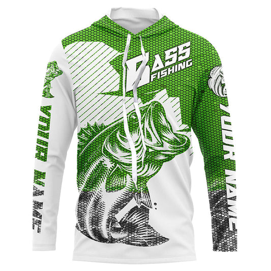 Maxcorners Personalized Bass Fishing Jerseys, Bass Fishing Long Sleeve Fishing Tournament Shirts | Green Camo LM0201