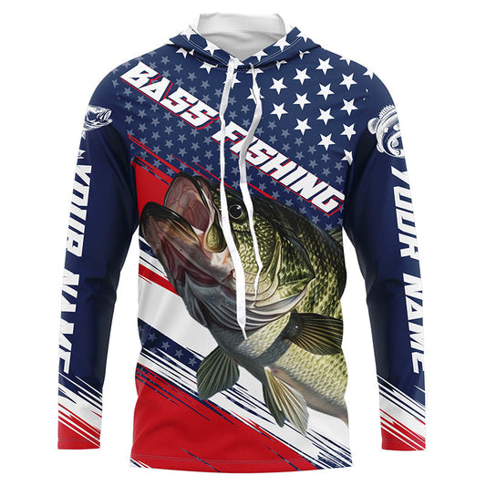 Maxcorners American Flag Bass Fishing Jerseys, Personalized Patriotic Bass Fishing Shirts For Fisherman LM0201
