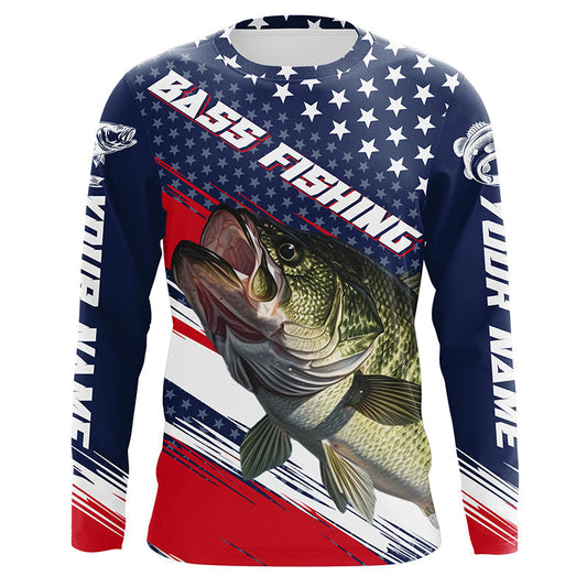Maxcorners American Flag Bass Fishing Jerseys, Personalized Patriotic Bass Fishing Shirts For Fisherman LM0201