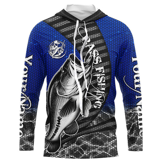 Maxcorners Custom Largemouth Bass Long Sleeve Tournament Fishing Shirts, Bass Fishing Jerseys | Blue LM0201
