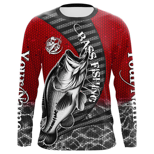 Maxcorners Custom Largemouth Bass Long Sleeve Tournament Fishing Shirts, Bass Fishing Jerseys | Red LM0201