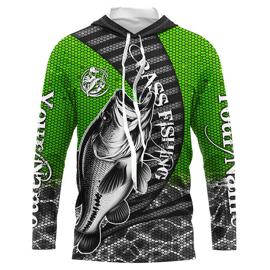Maxcorners Custom Largemouth Bass Long Sleeve Tournament Fishing Shirts, Bass Fishing Jerseys | Green LM0201
