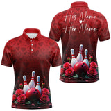 Maxcorners Red Heart Theme Custom Valentines Bowling Polo Shirt For Men, Couple Bowling Outfits