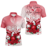 Maxcorners Bowling And Red Roses Custom Valentine Bowling Polo Shirts Bowling Couple Outfits