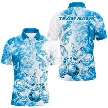Maxcorners Custom Blue Ice Crystal Bowling Team Jerseys For Men, Women And Kid, Bowling Tournament Shirts Multi Styles LM1501