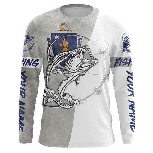 Maxcorners Custom Bass Fishing New Hampshire Flag Long Sleeve Fishing Shirts, NH Bass Fishing Jerseys LM0201