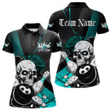 Maxcorners Custom Black And Cyan Roses Skull Bowling Team Polo Shirts For Men, Skull Bowling Jerseys LM113