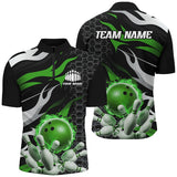 MaxCorners Bowling And Pin Green And Black Customized Name 3D Stand Collar Zipper Polo Shirt Unisex