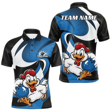 Maxcorners Custom Black And Blue Cute Funny Chicken Bowling Jerseys Bowling Team Shirt For Men LM1307