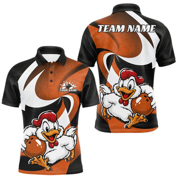 Maxcorners Custom Black And Orange Cute Funny Chicken Bowling Jerseys Bowling Team Shirt For Men LM1307