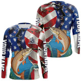 Maxcorners Custom American Flag Patriotic Redfish Fishing Long Sleeve Fishing Shirts, Redfish Jerseys MT2108