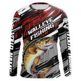 Maxcorners Custom Red Grass Camo Walleye Fishing Long Sleeve Tournament Fishing Shirts, Fishing Gifts MT2108