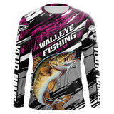 Maxcorners Custom Pink Grass Camo Walleye Fishing Long Sleeve Tournament Fishing Shirts, Fishing Gifts MT2108