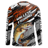 Maxcorners Custom Orange Grass Camo Walleye Fishing Long Sleeve Tournament Fishing Shirts, Fishing Gifts MT2108