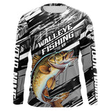 Maxcorners Custom Gray Grass Camo Walleye Fishing Long Sleeve Tournament Fishing Shirts, Fishing Gifts MT2108