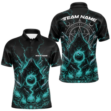 Maxcorners Custom Cyan Lightning Halloween Grim Reaper Bowling Men Polo Shirt, Dark Magic Outfit LM1508