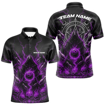 Maxcorners Custom Purple Lightning Halloween Grim Reaper Bowling Men Polo Shirt, Dark Magic Outfits LM1508