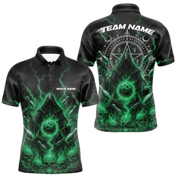 Maxcorners Custom Green Lightning Halloween Grim Reaper Bowling Men Polo Shirt, Dark Magic Outfit LM1508