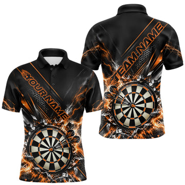 Maxcorners Custom Orange Lightning Dart Impact Dart Tournament Men Polo Shirt, Dart Jersey