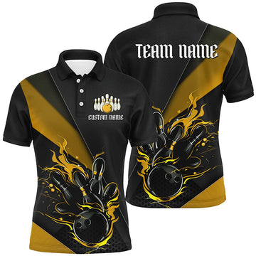 Maxcorners Custom Name Fire Flame Bowling Team Shirts For Men, Women And Kids | Orange LM0503