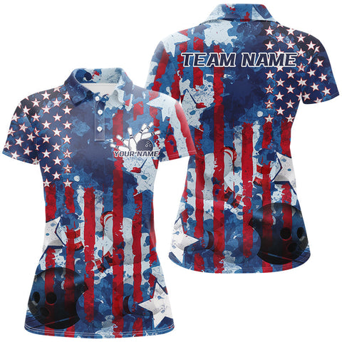 Maxcorners Red White And Blue Watercolor American Flag Bowling Jersey Customized Name, Team Name 3D Shirt