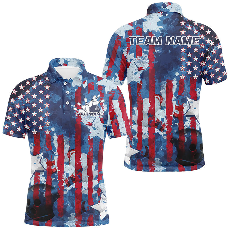 Maxcorners Red White And Blue Watercolor American Flag Bowling Jersey Customized Name, Team Name 3D Shirt