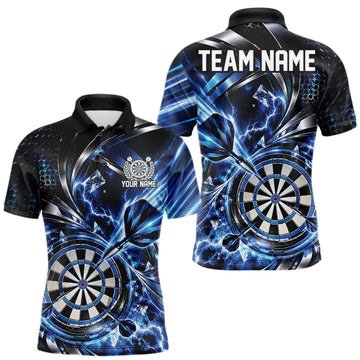 Maxcorners Black And Blue Thunder Lightning Custom Dart Team Men Polo Shirt With Name LM1910