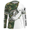 Maxcorners Largemouth Bass Fishing Custom Long Sleeve Shirts, Bass Tournament Fishing Jerseys | Green Camo LM0201