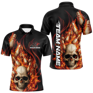 Maxcorners Custom Multi Styles Flame Skull Halloween Bowling Team Shirts, Fire Bowling Tournament Shirt Bowling Jerseys LM1501