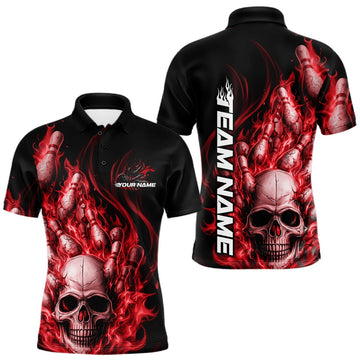Maxcorners Custom Multi Styles Red Flame Skull Halloween Bowling Team Shirts, Bowling Tournament Shirt Bowling Jersey LM1501