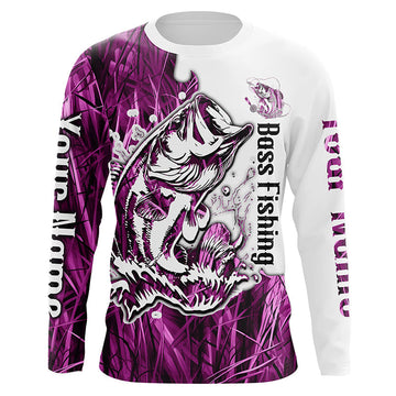 Maxcorners Custom Largemouth Bass Fishing Long Sleeve Tournament Shirts, Bass Fishing League Shirt | Pink Camo LM0201