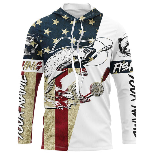 Maxcorners Vintage American Flag Custom Trout Fly Fishing Shirts, Patriotic Trout Fishing Jerseys LM0501