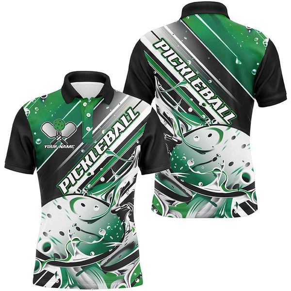 Maxcorners Custom Men'S Pickleball Polo Shirts, Black And Green Pickleball Outfit Pickleball Team Shirts