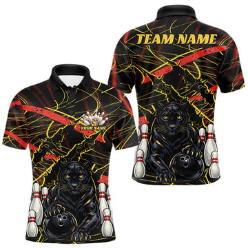 Maxcorners Custom Black, Gold And Red Claw Marks Black Panther Bowling Men Polo Team Shirt LM1307