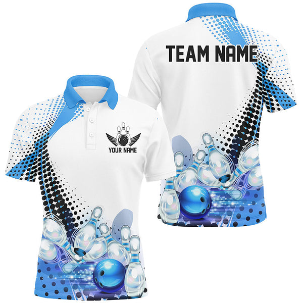 Maxcorners Bowling Ball And Pins Blue Outfit Customized Name, Team Anme 3D Polo Shirt