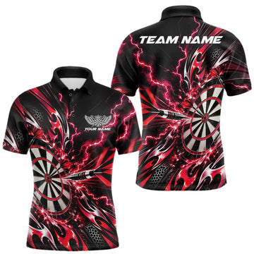 Maxcorners Custom Red Tribal Lightning Dart Polo Shirt For Men, Dart Team Tournament Shirt LM1910