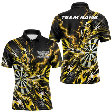 Maxcorners Custom Yellow Tribal Lightning Dart Polo Shirt For Men, Dart Team Tournament Shirt LM1910