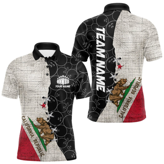 Maxcorners California Flag Custom Bowling Team Shirts For Men, Patriotic Bowling League Shirt LM2602