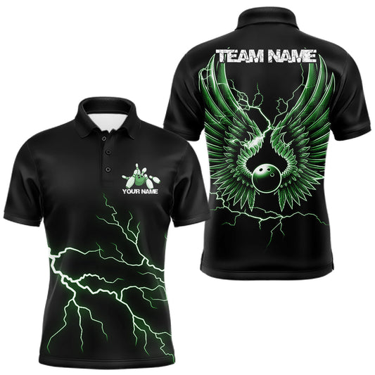Maxcorners Custom Green Lightning Bowling Ball With Wings Bowling Men Team Shirt, Bowling Jerseys LM2602