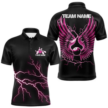 Maxcorners Custom Pink Lightning Bowling Ball With Wings Bowling Men Team Shirt, Bowling Jerseys LM2602