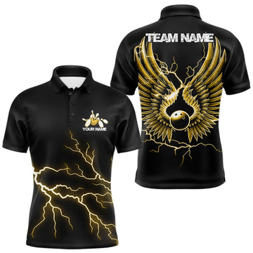Maxcorners Custom Yellow Lightning Bowling Ball With Wings Bowling Men Team Shirt, Bowling Jerseys LM2602