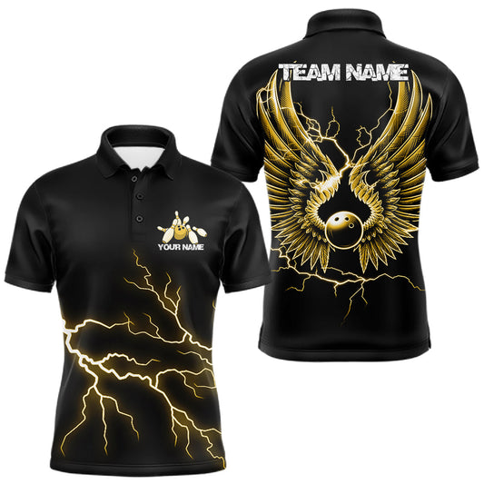 Maxcorners Custom Yellow Lightning Bowling Ball With Wings Bowling Men Team Shirt, Bowling Jerseys LM2602