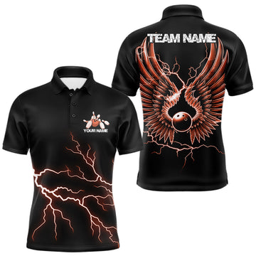 Maxcorners Custom Orange Lightning Bowling Ball With Wings Bowling Men Team Shirt, Bowling Jerseys LM2602