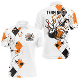 Maxcorners Orange Argyle Pattern Custom Funny Bowling And Beer Team Polo Shirts For Men LM113