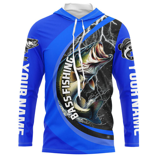Maxcorners Personalized Largemouth Bass Fishing Jerseys, Bass Long Sleeve Tournament Fishing Shirts | Royal Blue LM0201